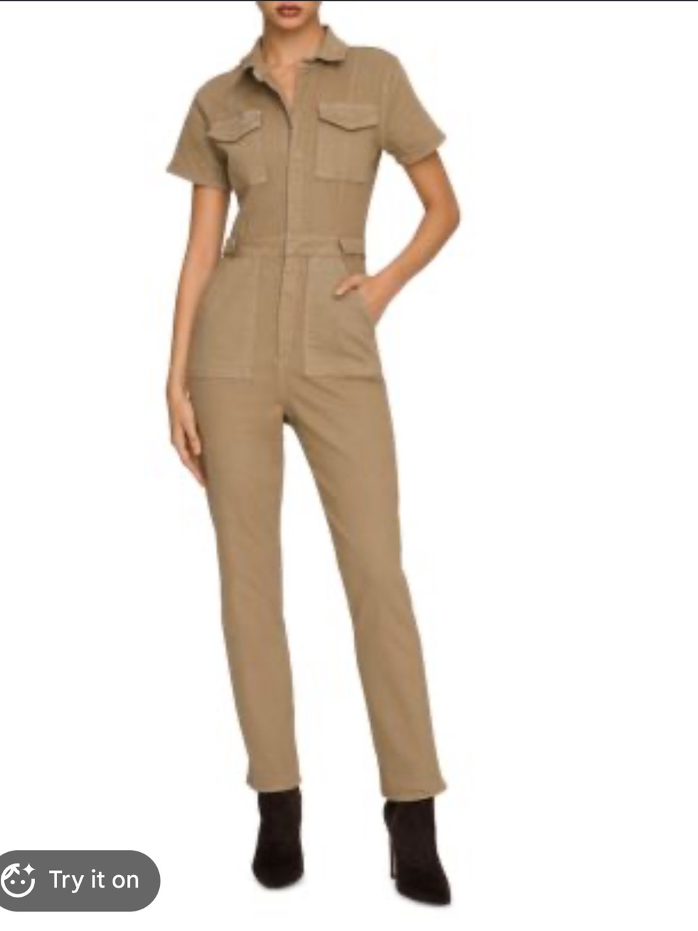 Good American Fit For Success Jumpsuit Tan Utility Cargo Jumpsuit Size 1